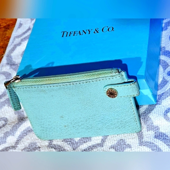 Tiffany & Co Silver Coin Card Holder Wallet Blue Leather Gift Box Paper Document - Picture 1 of 16